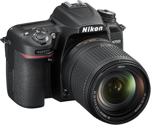 كاميرا Nikon D7500 DSLR مع عدسة 18-140 مم f/3.5-5.6G ED VR + قطعتين ذاكرة 64 جيجابايت + غطاء محرك السيارة + بطارية إضافية + مرشحات + المزيد (حزمة 28 قطعة) (متجددة) in Saudi Arabia
