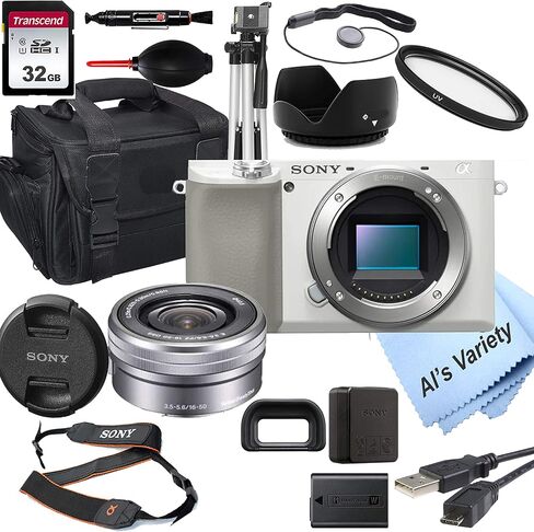 كاميرا Sony Alpha a6100 (أبيض) رقمية بدون مرآة مع عدسة 16-50 مم + بطاقة 32 جيجابايت وحامل ثلاثي القوائم وحقيبة والمزيد (حزمة 18 قطعة) (متجددة) in Saudi Arabia