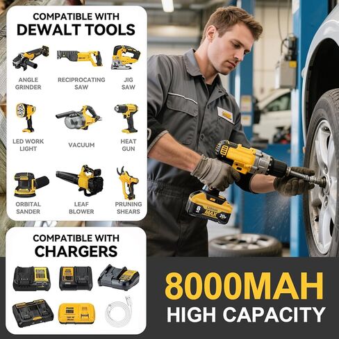 4Pack 8.0Ah Replacement for Dewalt 20V Battery Lithium Compatible with Dewalt 20 Volt MAX Battery XR DCB200 DCB201 DCB203 DCB204 DCB205 DCB206 DCD DCF DCG Series Cordless Power Tools in Saudi Arabia