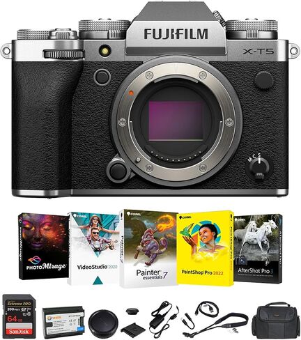 FUJIFILM X-T5 Mirrorless Camera (Silver) with 40MP APS-C X-Trans CMOS 5 HR Sensor, Corel Photo Video Art Suite for Editing, NP-W235 Battery, 64GB Extreme PRO SDXC Card & Camera/Camcorder Gadget Bag in Saudi Arabia