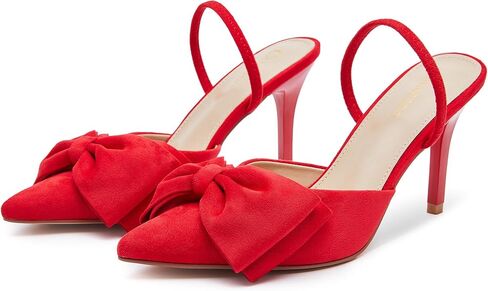 CAMSSOO حريمي بكعب فيونكة وكعب Slingback من جلد الغزال مغلق بمقدمة مدببة وكعب صغير مع حزام خنجر سهل الارتداء in Kuwait