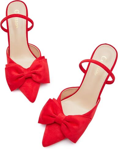 CAMSSOO حريمي بكعب فيونكة وكعب Slingback من جلد الغزال مغلق بمقدمة مدببة وكعب صغير مع حزام خنجر سهل الارتداء in Kuwait