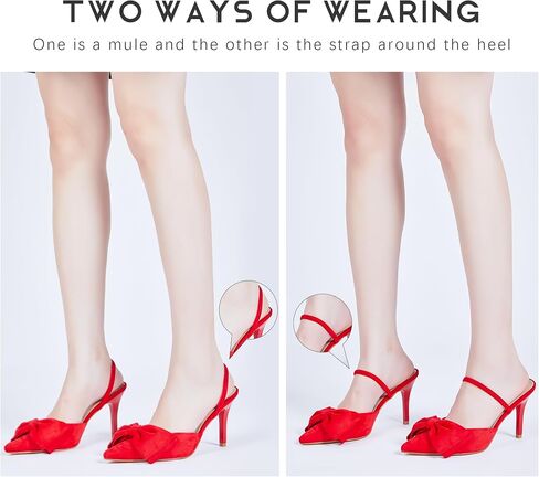 CAMSSOO حريمي بكعب فيونكة وكعب Slingback من جلد الغزال مغلق بمقدمة مدببة وكعب صغير مع حزام خنجر سهل الارتداء in Kuwait