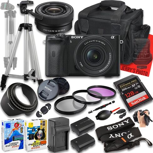 Sony a6600 Mirrorless Camera with E PZ 16-50mm f/3.5-5.6 OSS Lens + 128 GB Memory + Extra Battery + Camera Case + Tripod + More (22pc Bundle) (Renewed) in Saudi Arabia