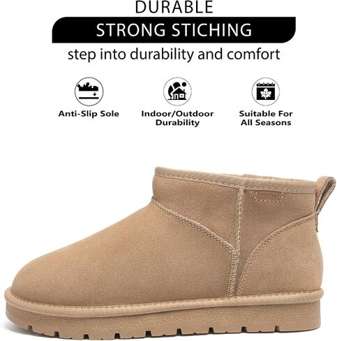Suede Platform Mini Snow Boots for Women, Genuine Leather Fuzzy Ankle Winter Snow Boots with Fur Lined, Anti-Slip Boot For Outdoor in Saudi Arabia