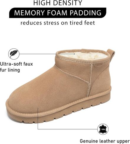 Suede Platform Mini Snow Boots for Women, Genuine Leather Fuzzy Ankle Winter Snow Boots with Fur Lined, Anti-Slip Boot For Outdoor in Saudi Arabia