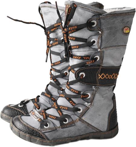 TMA EYES & MAiA Women's Retro Work Boots, Genuine Leather Warm Plush Lined Mid-Calf Boots in Kuwait