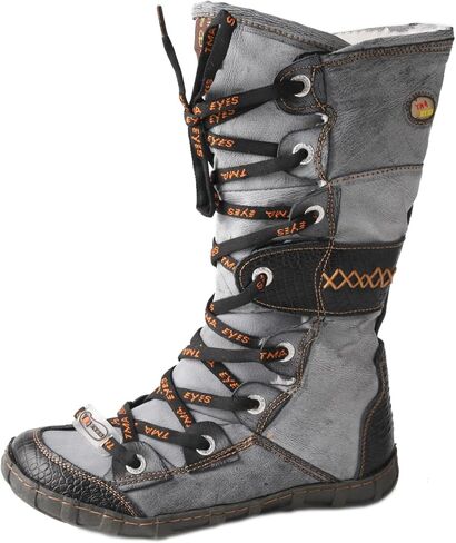 TMA EYES & MAiA Women's Retro Work Boots, Genuine Leather Warm Plush Lined Mid-Calf Boots in Kuwait