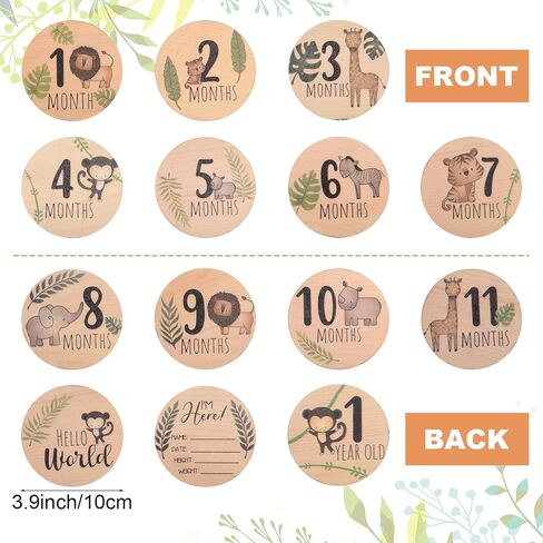 7PCS Baby Monthly Milestone Markers Disc, Wooden 3D Baby Birth Announcement Sign, Double Sided Animals Marker Hello World Milestone Sign, Newborn Photo Props Pregnancy and Babies Shower Gifts in Saudi Arabia