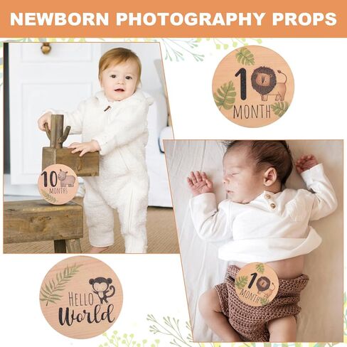 7PCS Baby Monthly Milestone Markers Disc, Wooden 3D Baby Birth Announcement Sign, Double Sided Animals Marker Hello World Milestone Sign, Newborn Photo Props Pregnancy and Babies Shower Gifts in Saudi Arabia