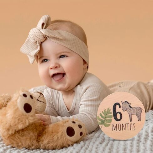 7PCS Baby Monthly Milestone Markers Disc, Wooden 3D Baby Birth Announcement Sign, Double Sided Animals Marker Hello World Milestone Sign, Newborn Photo Props Pregnancy and Babies Shower Gifts in Saudi Arabia