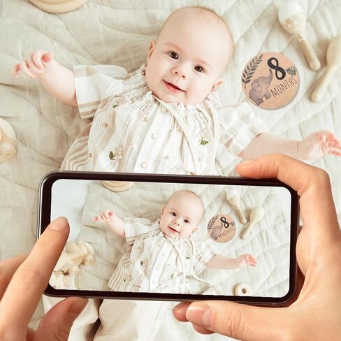 7PCS Baby Monthly Milestone Markers Disc, Wooden 3D Baby Birth Announcement Sign, Double Sided Animals Marker Hello World Milestone Sign, Newborn Photo Props Pregnancy and Babies Shower Gifts in Saudi Arabia