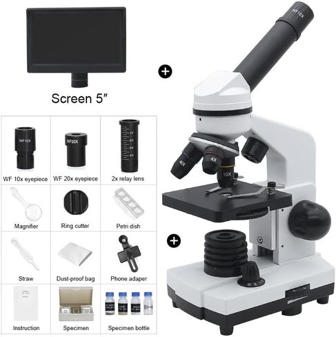 Microscope Kit 40X-1600X Student Monocular Microscope, with LED Illumination Microscope Lens Adapters in Saudi Arabia