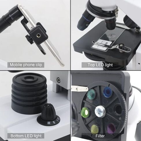 Microscope Kit 40X-1600X Student Monocular Microscope, with LED Illumination Microscope Lens Adapters in Saudi Arabia