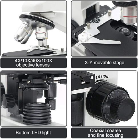 مجهر بيولوجي، مجهر أحادي العين ثلاثي العينيات LED 1600X f/مراقبة الأبحاث البيولوجية المختبرية لمختبر المدرسة، مجهر ثنائي العينين in Kuwait