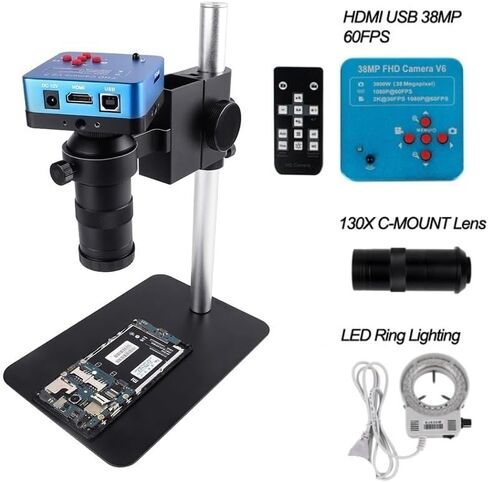 Microscope Kit Monocular Microscope Digital Camera 38MP 1080P Lens with LED Light Workbench Stand Microscope Lens Adapters in Saudi Arabia