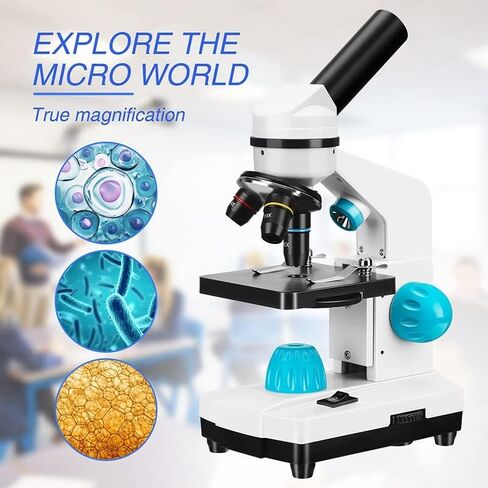 Microscope Kit 100X-2000X Biological Microscopes, with Slides Microscope Lens Adapters, White-2000X in Saudi Arabia
