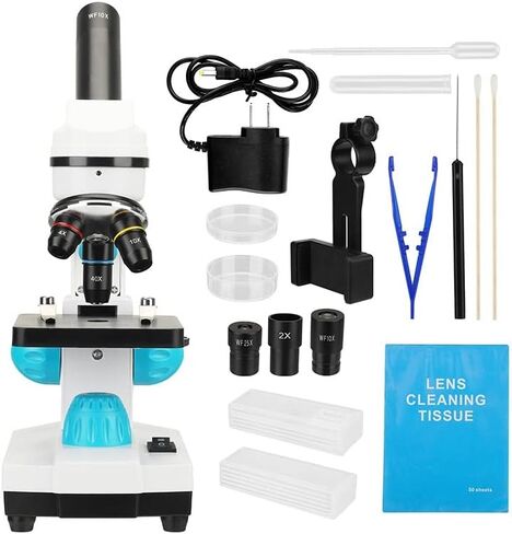 Microscope Kit 100X-2000X Biological Microscopes, with Slides Microscope Lens Adapters, White-2000X in Saudi Arabia