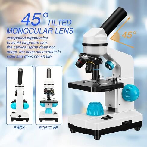 Microscope Kit 100X-2000X Biological Microscopes, with Slides Microscope Lens Adapters, White-2000X in Saudi Arabia