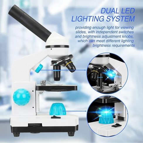 Microscope Kit 100X-2000X Biological Microscopes, with Slides Microscope Lens Adapters, White-2000X in Saudi Arabia