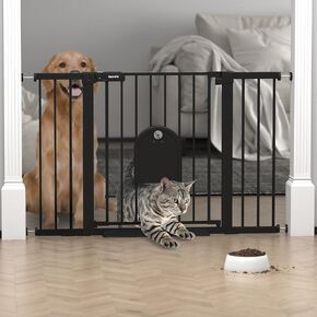 29.5"-51.5" Extra Wide Baby Gate with Adjustable Cat Door for Stairs & Doorways - Auto-Close Metal Gate, Pressure Mounted, Easy Install 30.5" Tall, No Drilling - Safety Gate for Babies and Pets, Black in Saudi Arabia