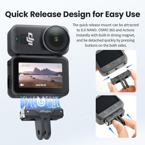 Magnetic Mount Adapter for DJI OSMO Nano/360/ Action 5 Pro/Action 4/Action 3,with 1/4 Screw Hole,Metal Quick Release Mount in Saudi Arabia