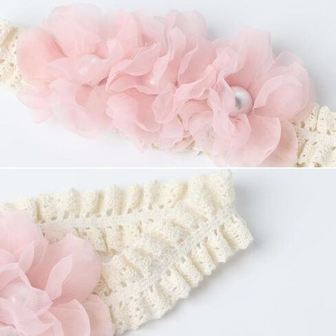 Handmade Baby Girl Headbands in Beige and Pink Lace Flowers for Newborns and Toddlers Cute Baby Girl Flowers and Newborn Headbands (Beige Lace Pearl Floral, One Size) in Saudi Arabia