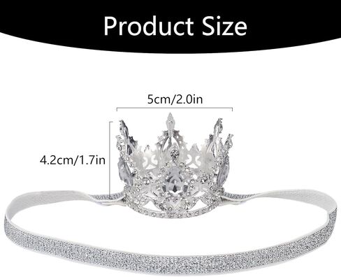 Baby Tiara Glitter Baby Crown Headband Silver Princess Tiara Birthday Elastic Hair Band for Little Girl Toddler Birthday Party Photography Props in Saudi Arabia