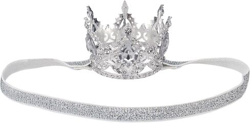 Baby Tiara Glitter Baby Crown Headband Silver Princess Tiara Birthday Elastic Hair Band for Little Girl Toddler Birthday Party Photography Props in Saudi Arabia