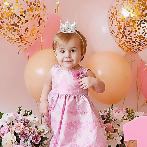 Baby Tiara Glitter Baby Crown Headband Silver Princess Tiara Birthday Elastic Hair Band for Little Girl Toddler Birthday Party Photography Props in Saudi Arabia