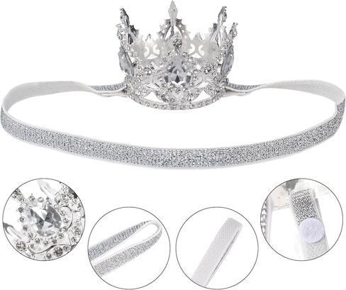 Baby Tiara Glitter Baby Crown Headband Silver Princess Tiara Birthday Elastic Hair Band for Little Girl Toddler Birthday Party Photography Props in Saudi Arabia