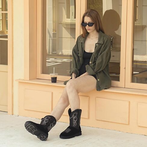 Women Winter Knee High Boots Boots - Tall Pull On Cowboy Style في جلد الجلد الأصلي ، تصميم كلاسيكي خفيف الوزن مع أحذية رغوة الذاكرة دافئة فروي وبطانة مريحة في الهواء الطلق in Kuwait