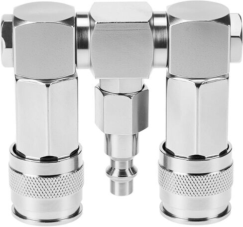 QWORK Air Hose Splitter, 2-Way Air Hose Connector, 1/4 In NPT Swivel 360 Degrees Connectors, Air Compressor Accessories Fittings in Saudi Arabia