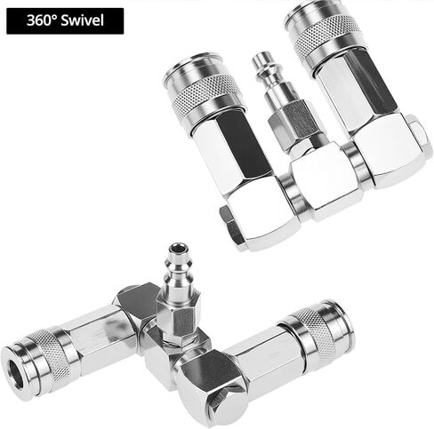 QWORK Air Hose Splitter, 2-Way Air Hose Connector, 1/4 In NPT Swivel 360 Degrees Connectors, Air Compressor Accessories Fittings in Saudi Arabia