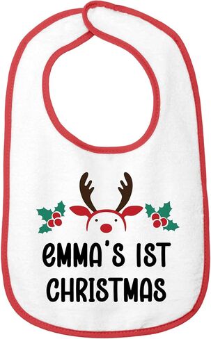 Personalized Christmas Baby Bib – Soft Cotton Terry Reindeer Design with Custom Text – Newborns & Toddlers in Kuwait