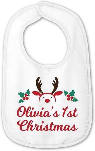 Personalized Christmas Baby Bib – Soft Cotton Terry Reindeer Design with Custom Text – Newborns & Toddlers in Kuwait