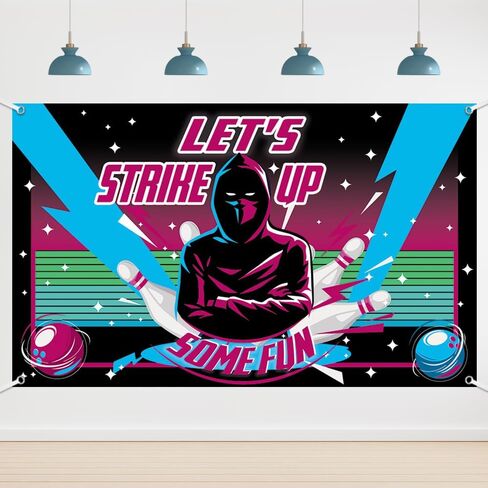 6x3.6ft Bowling Birthday Photography Studio Backgrounds Let's Strike Up Some Fun Bowling Party Decorations Neon Glow Birthday Banner Photo Backdrops in Saudi Arabia