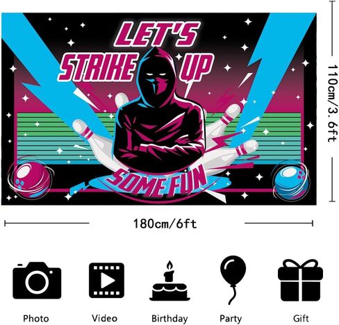 6x3.6ft Bowling Birthday Photography Studio Backgrounds Let's Strike Up Some Fun Bowling Party Decorations Neon Glow Birthday Banner Photo Backdrops in Saudi Arabia