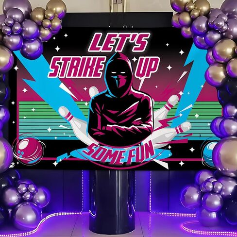 6x3.6ft Bowling Birthday Photography Studio Backgrounds Let's Strike Up Some Fun Bowling Party Decorations Neon Glow Birthday Banner Photo Backdrops in Saudi Arabia