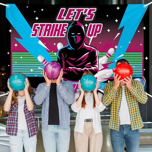 6x3.6ft Bowling Birthday Photography Studio Backgrounds Let's Strike Up Some Fun Bowling Party Decorations Neon Glow Birthday Banner Photo Backdrops in Saudi Arabia