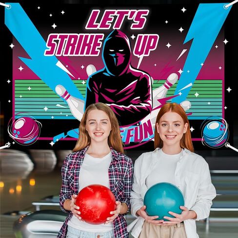 6x3.6ft Bowling Birthday Photography Studio Backgrounds Let's Strike Up Some Fun Bowling Party Decorations Neon Glow Birthday Banner Photo Backdrops in Saudi Arabia