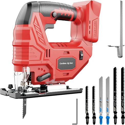 Cordless Jigsaw Compatible with Milwaukee 18V Battery, Brushless Motor, 7-Speed Variable Control, 3200 RPM, 800W Power, Guide Rail, 0–45° Bevel, LED Light, 6 Blades (Tool Only) in Saudi Arabia
