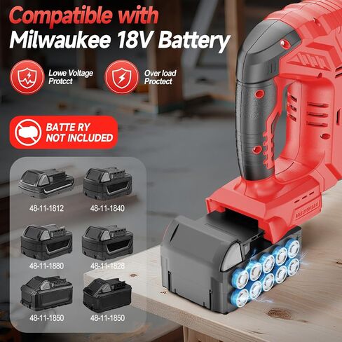 Cordless Jigsaw Compatible with Milwaukee 18V Battery, Brushless Motor, 7-Speed Variable Control, 3200 RPM, 800W Power, Guide Rail, 0–45° Bevel, LED Light, 6 Blades (Tool Only) in Saudi Arabia
