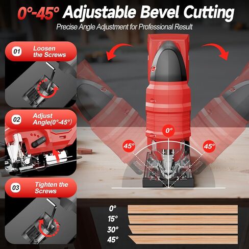 Cordless Jigsaw Compatible with Milwaukee 18V Battery, Brushless Motor, 7-Speed Variable Control, 3200 RPM, 800W Power, Guide Rail, 0–45° Bevel, LED Light, 6 Blades (Tool Only) in Saudi Arabia
