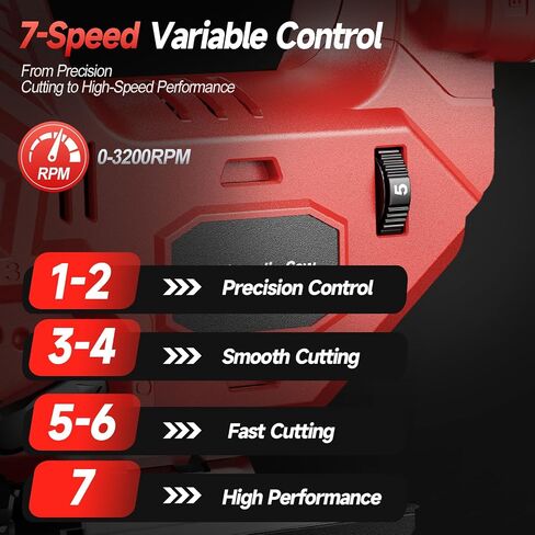 Cordless Jigsaw Compatible with Milwaukee 18V Battery, Brushless Motor, 7-Speed Variable Control, 3200 RPM, 800W Power, Guide Rail, 0–45° Bevel, LED Light, 6 Blades (Tool Only) in Saudi Arabia