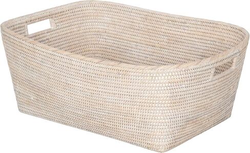 سلة تخزين KOUBOO Rattan بمقابض، وسلال منسوجة لمنظمي الألعاب، وسلة تخزين الخزانة والحمام للأرفف، وسلة تزيين لطيفة، كبيرة، بني عسلي in Kuwait