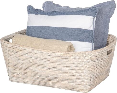 سلة تخزين KOUBOO Rattan بمقابض، وسلال منسوجة لمنظمي الألعاب، وسلة تخزين الخزانة والحمام للأرفف، وسلة تزيين لطيفة، كبيرة، بني عسلي in Kuwait