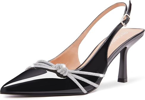 حذاء بكعب Slingback للنساء بمقدمة مغلقة وكعب هريرة وحجر الراين حذاء بكعب ستيليتو للعمل والمكتب والحفلات الراقصة وحفلات الزفاف in Kuwait