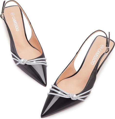 حذاء بكعب Slingback للنساء بمقدمة مغلقة وكعب هريرة وحجر الراين حذاء بكعب ستيليتو للعمل والمكتب والحفلات الراقصة وحفلات الزفاف in Kuwait