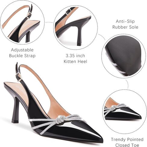 حذاء بكعب Slingback للنساء بمقدمة مغلقة وكعب هريرة وحجر الراين حذاء بكعب ستيليتو للعمل والمكتب والحفلات الراقصة وحفلات الزفاف in Kuwait